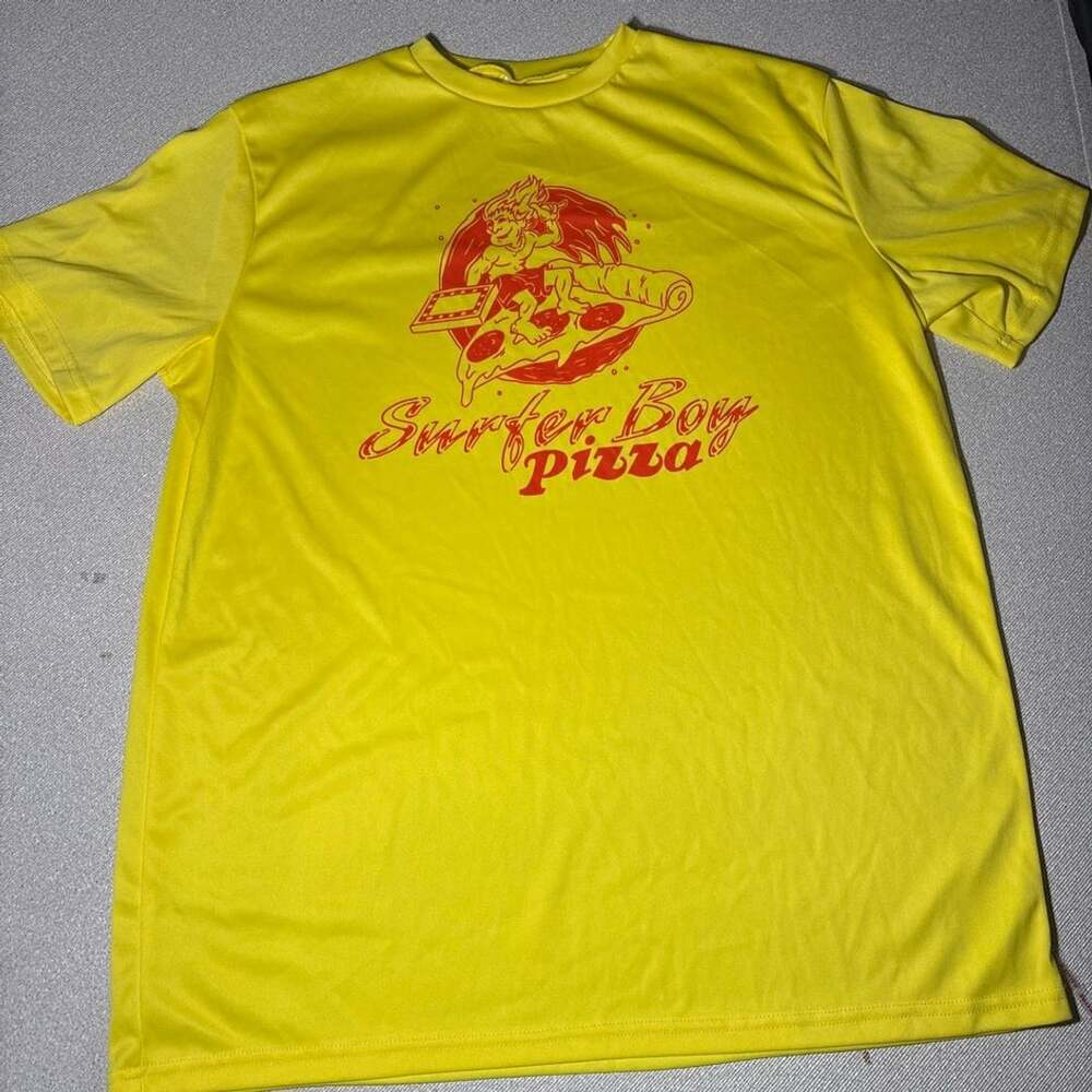 Suit Yourself Stranger Things Surfer Boy Pizza T-Shirt Yellow